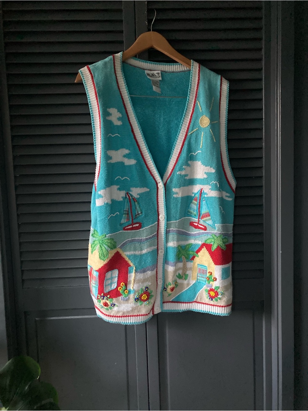 Coastal Sailboat Knit Vest - Turquoise